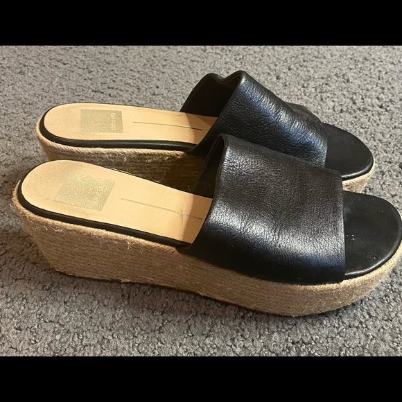 Dolce Vita Womens Layla Espadrille Wedge Sandal Black Leather Size 8 - Picture 4 of 7